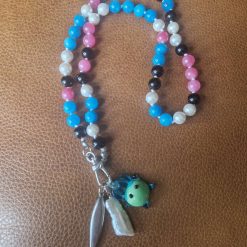 Handmade Natural Dyed Malaysian Jade, Obsidian & Shell Pearl Beaded Necklace with Triple interchangeable charms.