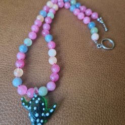 Handmade Natural Dyed Malaysian Jade Beads with Glass Lampwork Cactus Pendant