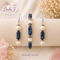 Handmade Blue & Pearl Bracelet & Earring Gift Set