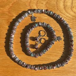 Handmade Matching Necklace, Bracelet & Earrings Set with Silver-Tone Accents