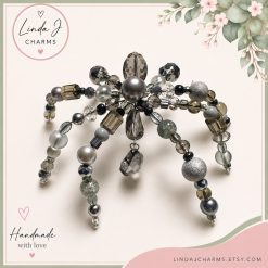 Handmade Black, Silver & Smoky Crystal Spider Suncatcher – Hanging Window Decoration