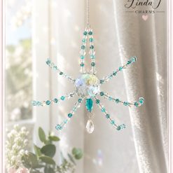 Handmade Crystal Spider Suncatcher – Teal & AB Crystal Window Decoration