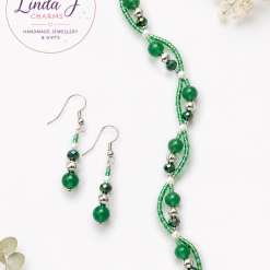 Handmade Green Beaded Spiral Bracelet & Matching Earrings Set