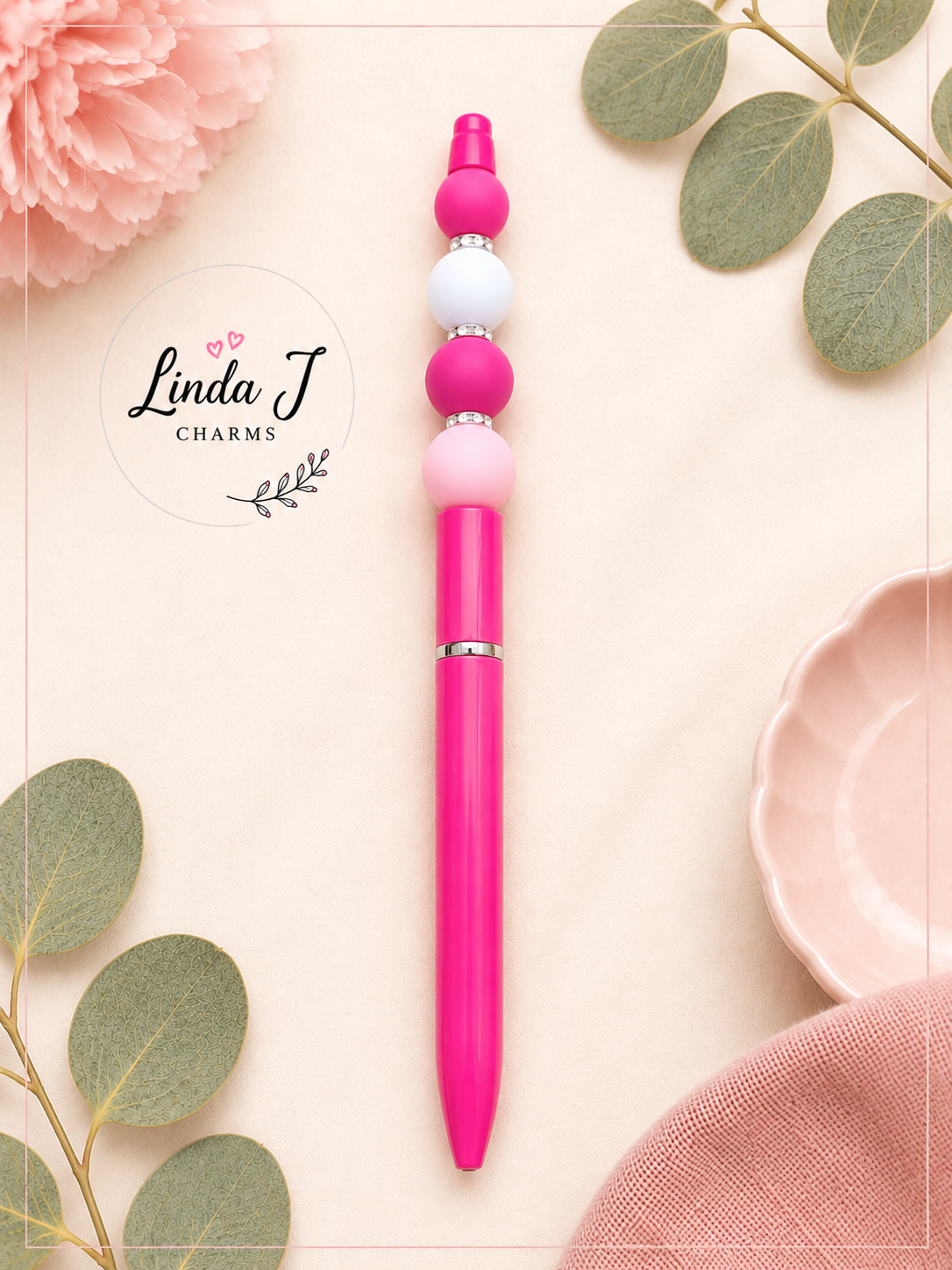 Hot Pink Beaded Pen – Handmade Gift Hot Pink Beaded Pen – Handmade Gift