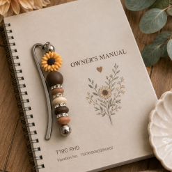 Handmade Sunflower Beaded Metal Bookmark – Brown, Cream & Peach 1 Handmade Sunflower Beaded Metal Bookmark – Brown, Cream & Peach 1