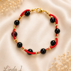 Handmade Black Agate & Red Beaded Spiral Bracelet