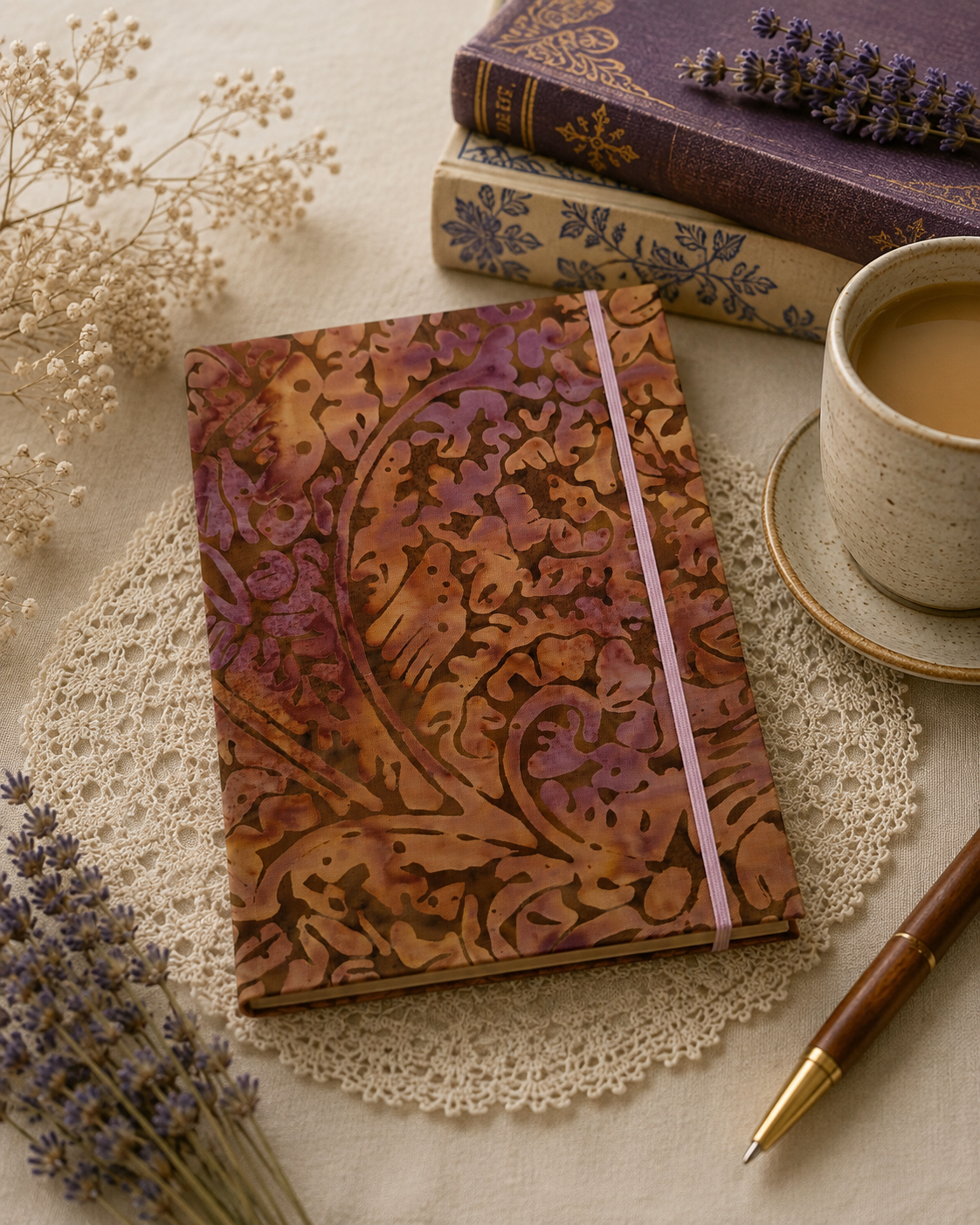 Handmade Dusky Pink Botanical Fabric Notebook – A6 Lined Journal Handmade Dusky Pink Botanical Fabric Notebook – A6 Lined Journal