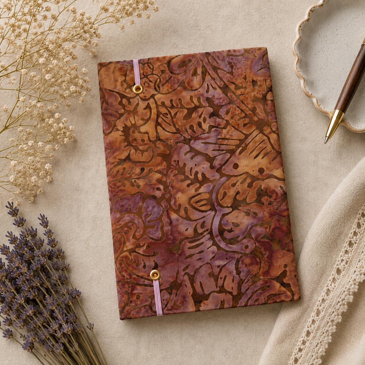 Handmade Dusky Pink Botanical Fabric Notebook – A6 Lined Journal Handmade Dusky Pink Botanical Fabric Notebook – A6 Lined Journal