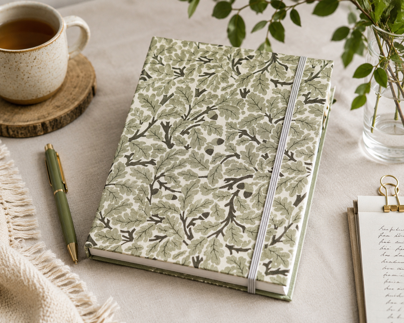 Handmade Green Leaf Fabric Notebook | A6 Journal | Square Grid Pages | Traditional Bookbinding Handmade Green Leaf Fabric Notebook | A6 Journal | Square Grid Pages | Traditional Bookbinding