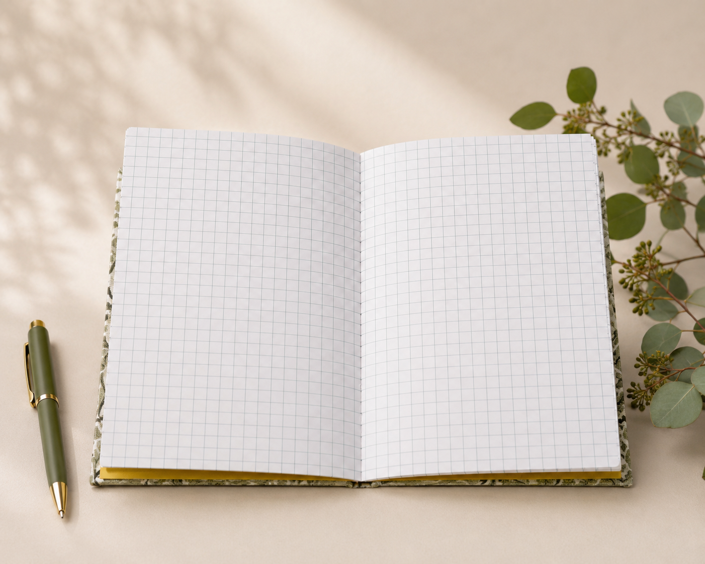 Handmade Green Leaf Fabric Notebook | A6 Journal | Square Grid Pages | Traditional Bookbinding Handmade Green Leaf Fabric Notebook | A6 Journal | Square Grid Pages | Traditional Bookbinding