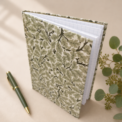 Handmade Green Leaf Fabric Notebook | A6 Journal | Square Grid Pages | Traditional Bookbinding 4 Handmade Green Leaf Fabric Notebook | A6 Journal | Square Grid Pages | Traditional Bookbinding 4