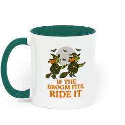 Halloween If the Broom Fits, Ride it Coffee Mug - Green and White