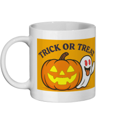 Halloween Trick or Treat Pumpkin with Ghost Coffee Mug - White