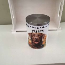Dog treat jar hand painted & decoupaged with a beautiful dog image 2