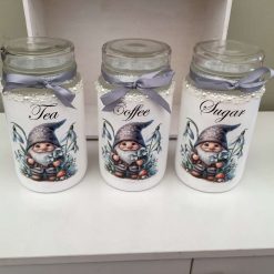 Tea coffee & sugar jars hand painted and decoupaged with highland cow design
