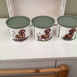 Tea coffee & sugar jars hand painted and decoupaged with highland cow design