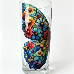 Flowered butterfly 270ml glass