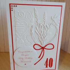 Anniversary Card - Ruby Wedding Hearts and Flowers