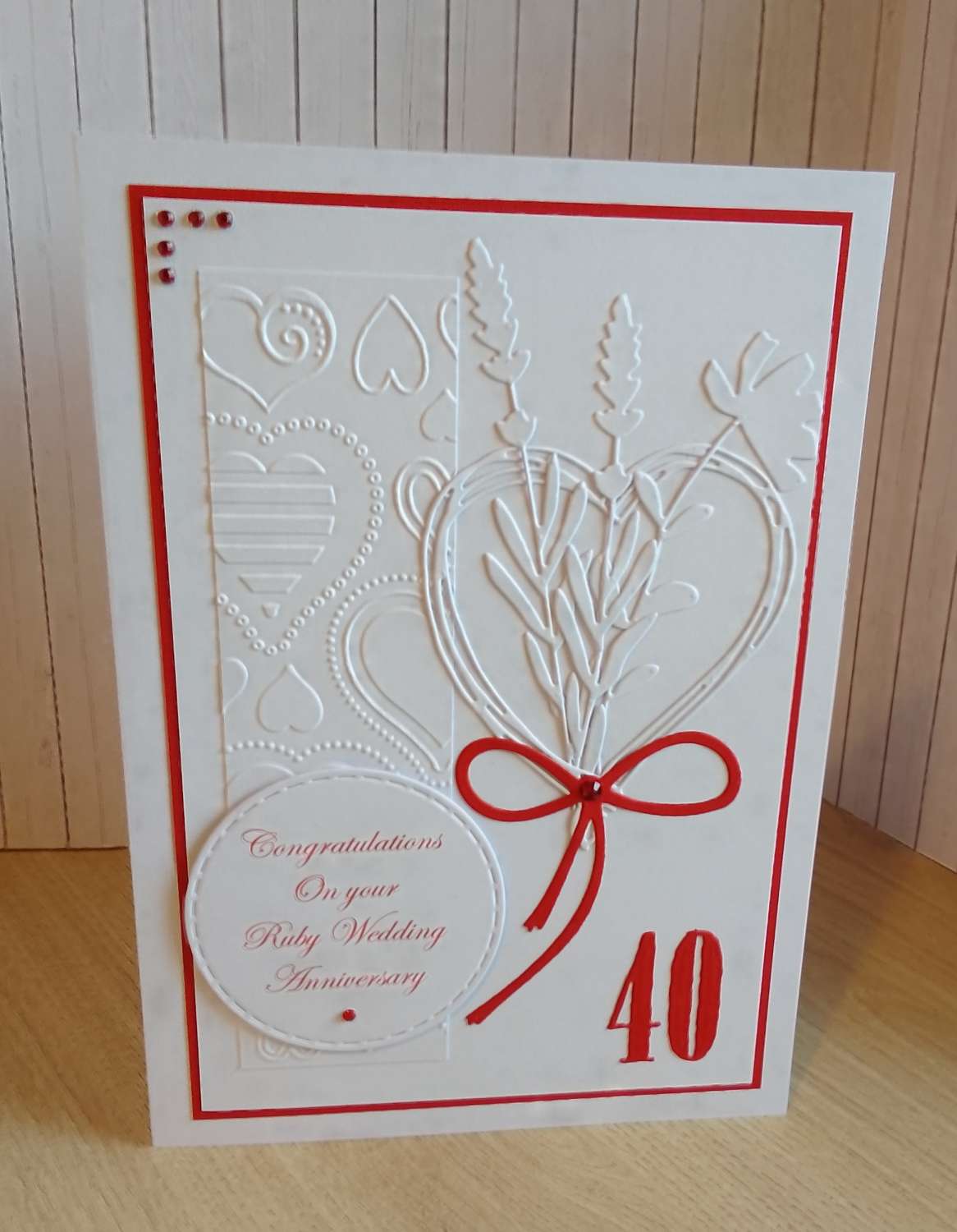 Anniversary Card - Ruby Wedding Hearts and Flowers Anniversary Card - Ruby Wedding Hearts and Flowers
