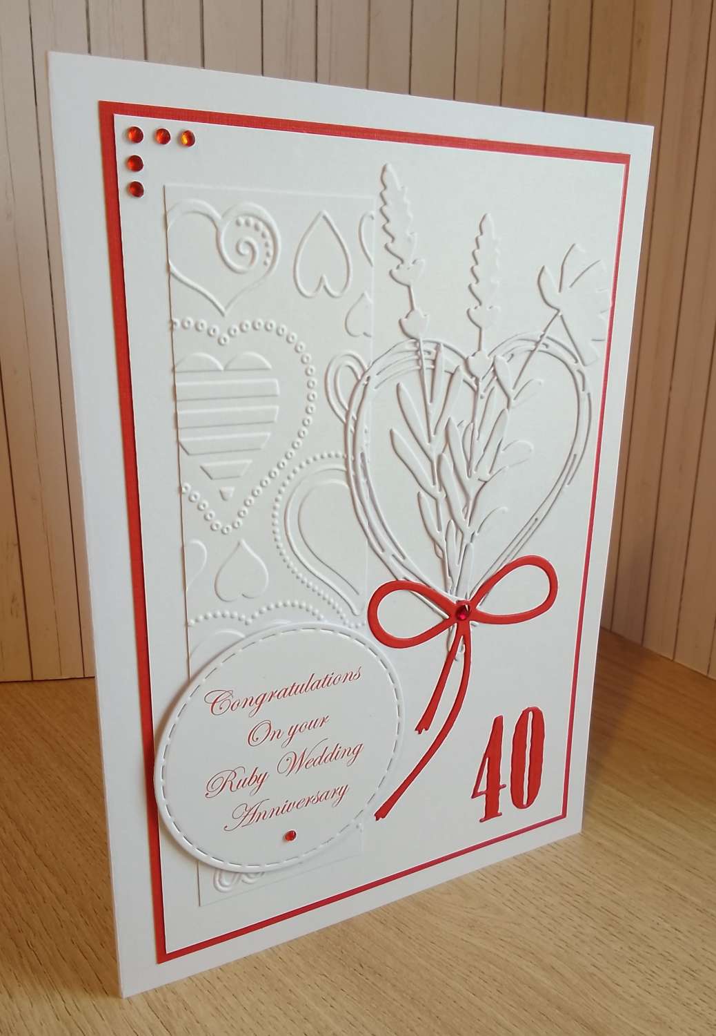 Anniversary Card - Ruby Wedding Hearts and Flowers Anniversary Card - Ruby Wedding Hearts and Flowers