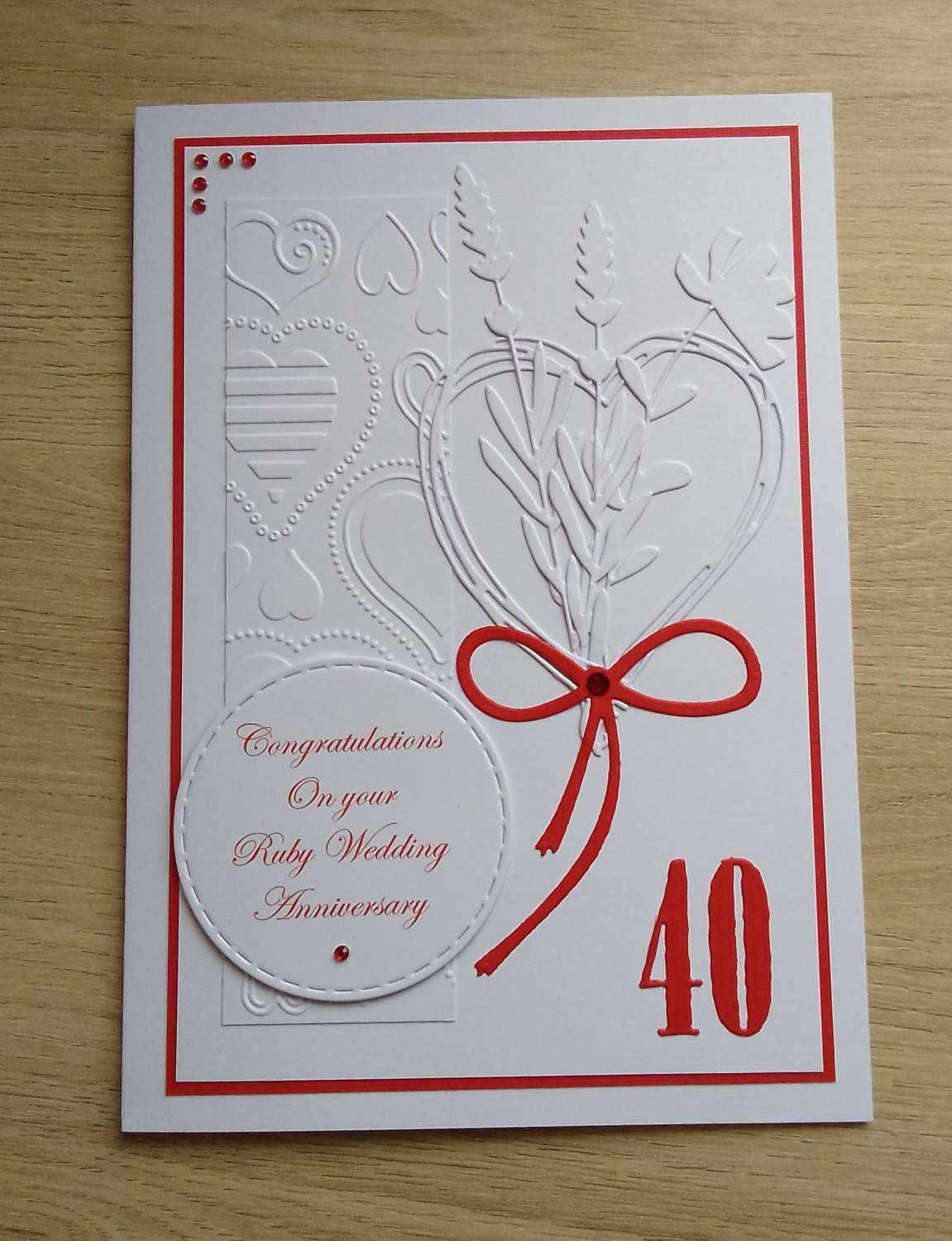 Anniversary Card - Ruby Wedding Hearts and Flowers Anniversary Card - Ruby Wedding Hearts and Flowers