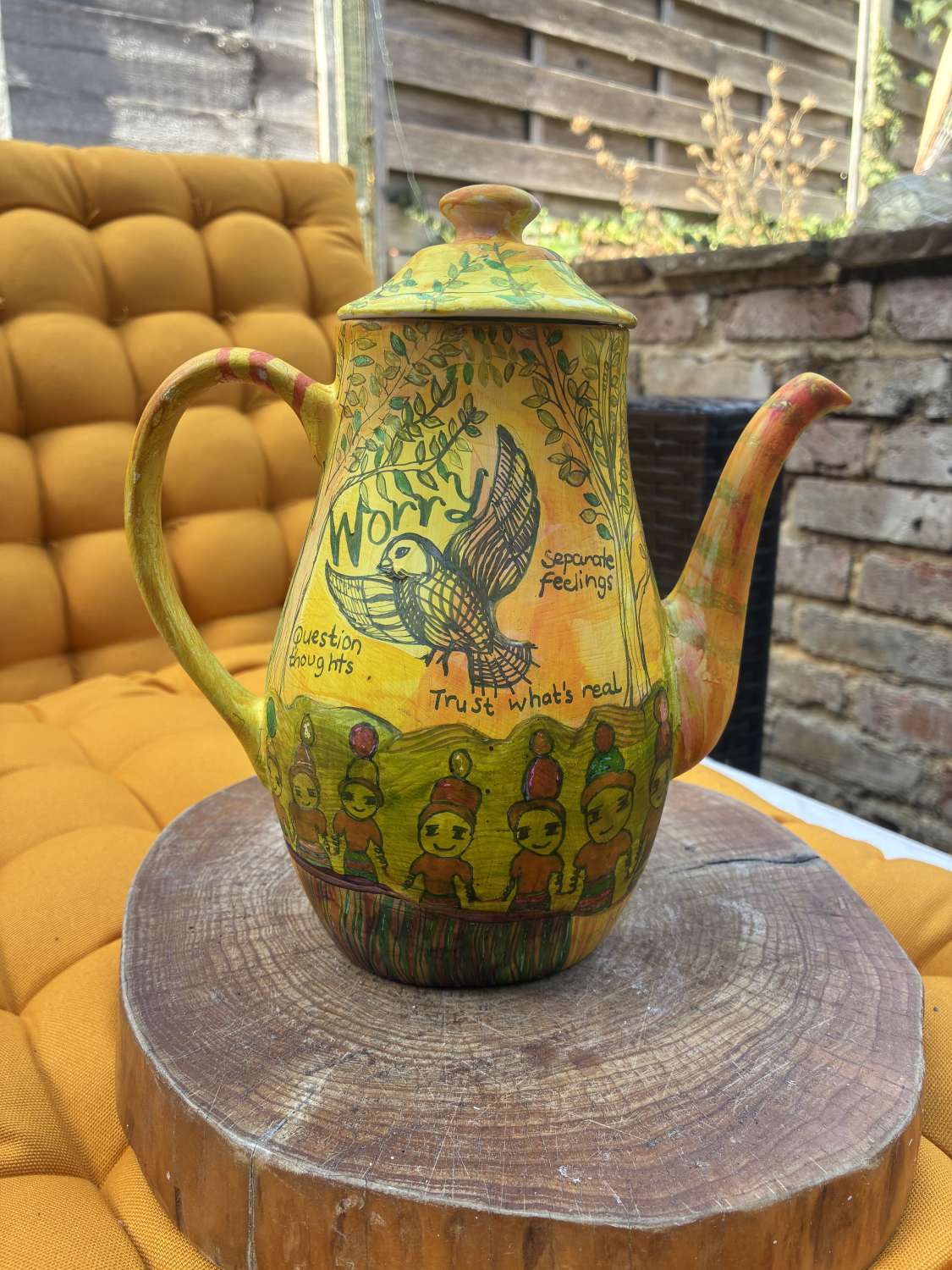Hand-painted Worry Teapot: Anxiety Art Hand-painted Worry Teapot: Anxiety Art