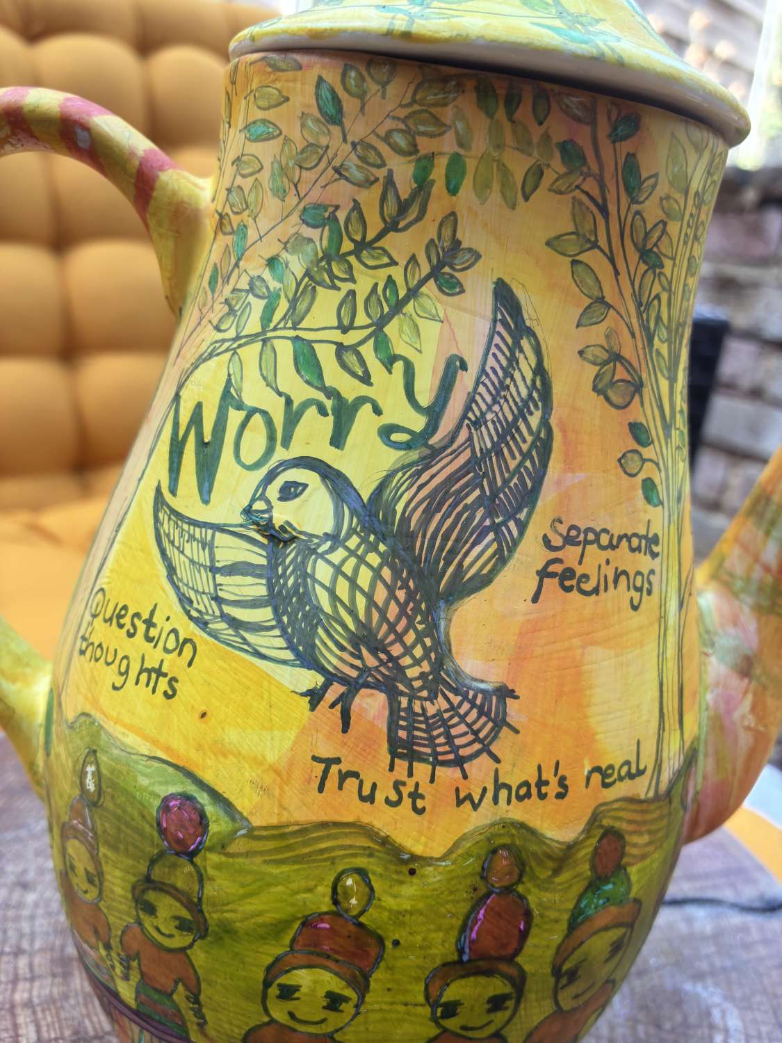 Hand-painted Worry Teapot: Anxiety Art Hand-painted Worry Teapot: Anxiety Art