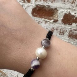 Amethyst and Freshwater Pearl Macrame Bracelet