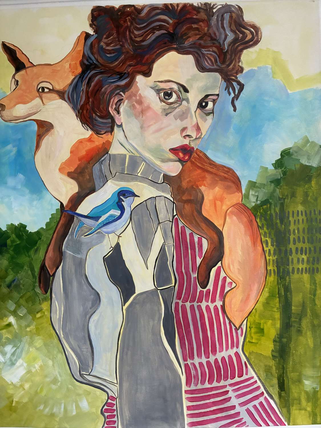 Woman with a Fox and Bird Woman with a Fox and Bird