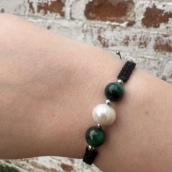Malachite and Freshwater Pearl Macrame Bracelet