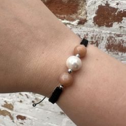 Sunstone & Freshwater Pearl Macrame Bracelet