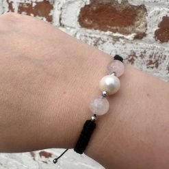 Rose Quartz & Freshwater Pearl Macrame Bracelet