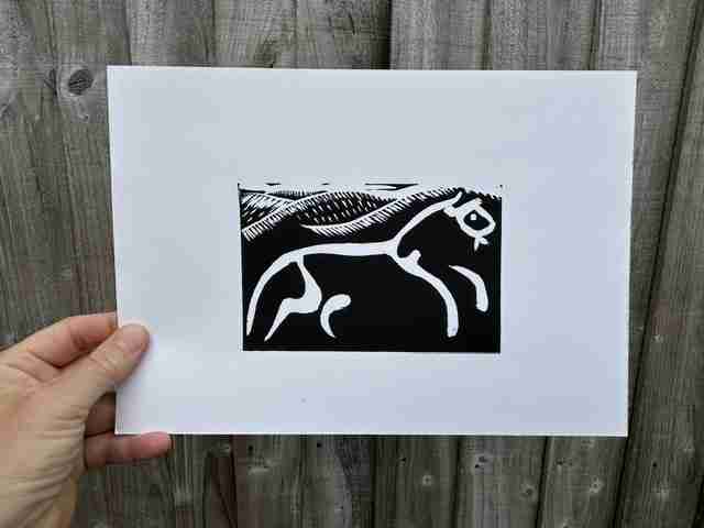 Original linocut print Broad Town White Horse x 1 print Original linocut print Broad Town White Horse x 1 print