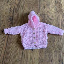 Hand knitted baby cardigan with hood