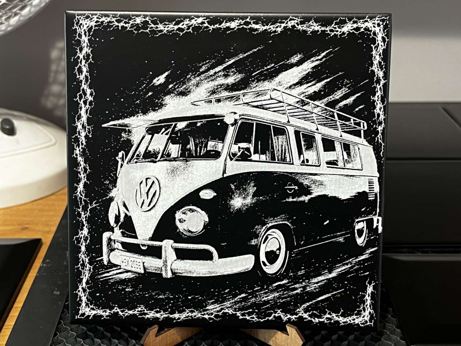 Ceramic tile laser engraved camper vw Ceramic tile laser engraved camper vw