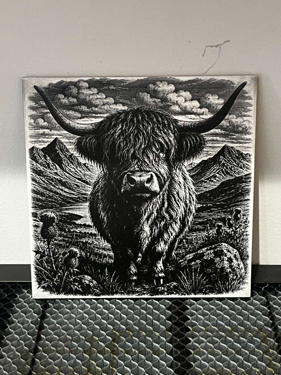 Ceramic tile engraved highland cow Ceramic tile engraved highland cow
