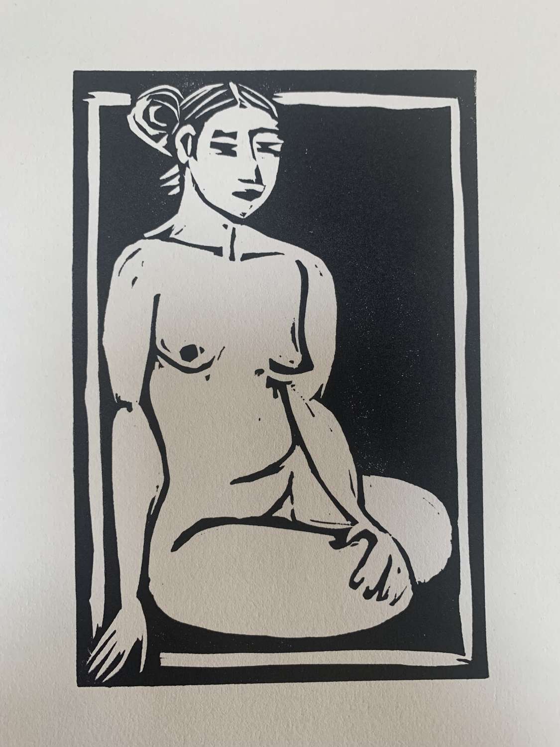 IMG_7726 Original linocut print kneeling life model nude figure 1