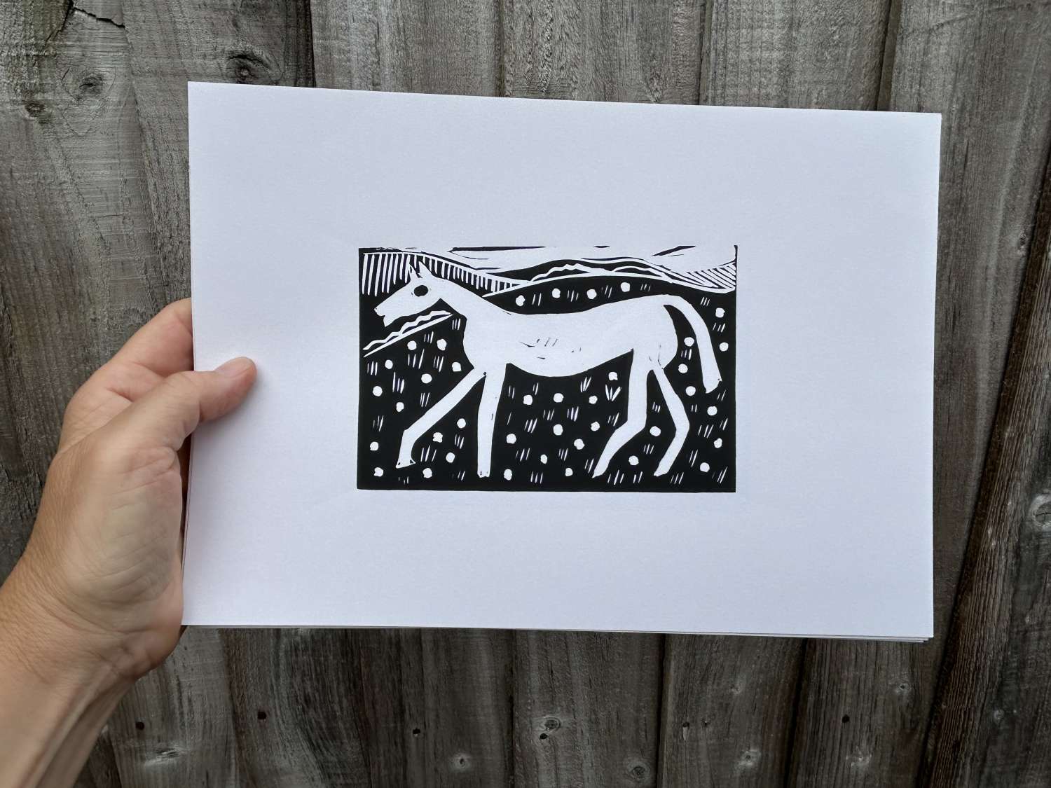 Original linocut print Broad Town White Horse x 1 print Original linocut print Broad Town White Horse x 1 print