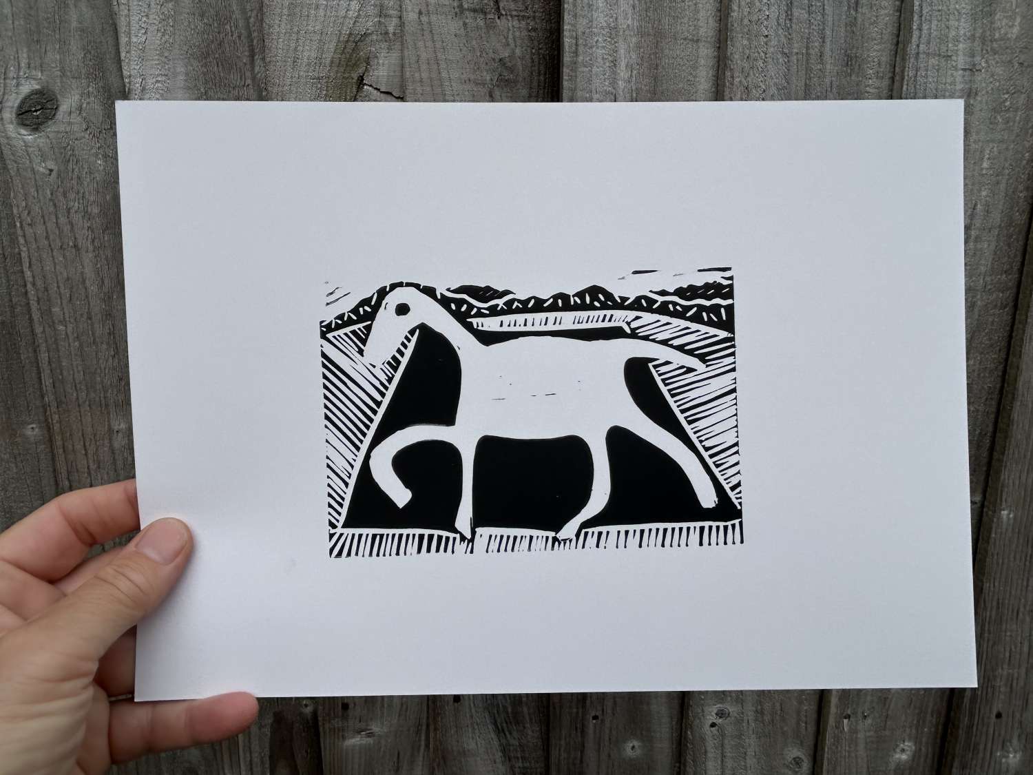 Original linocut print Broad Town White Horse x 1 print Original linocut print Broad Town White Horse x 1 print