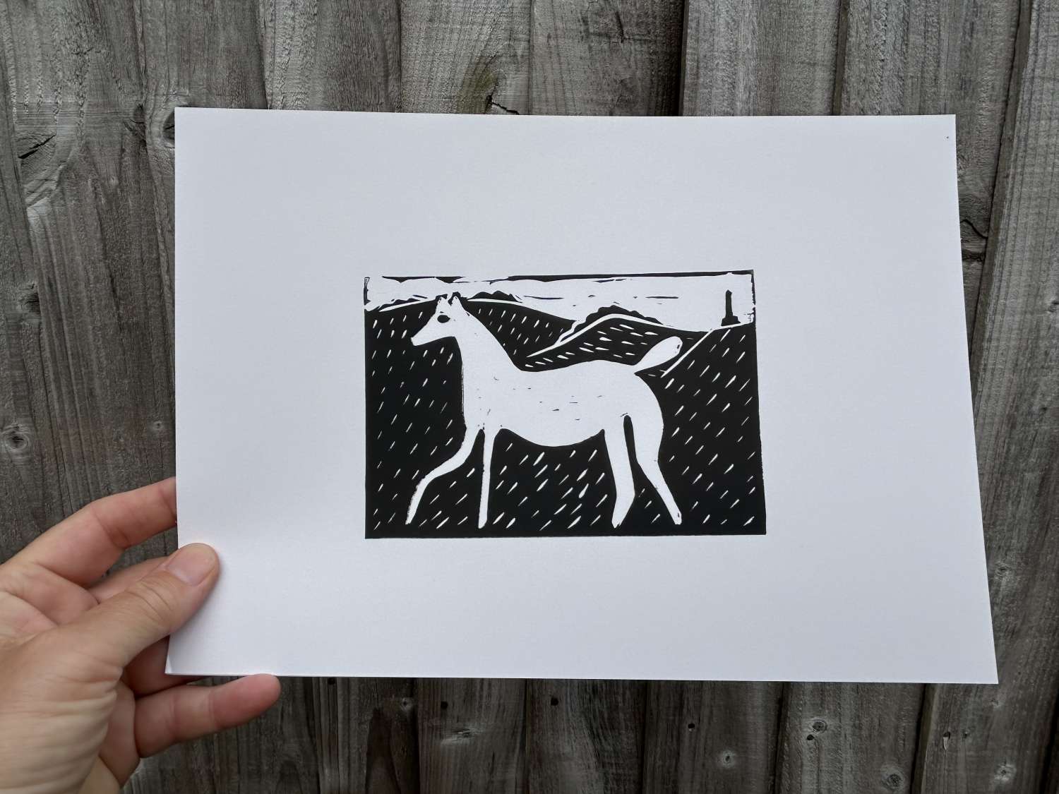 Original linocut print Broad Town White Horse x 1 print Original linocut print Broad Town White Horse x 1 print