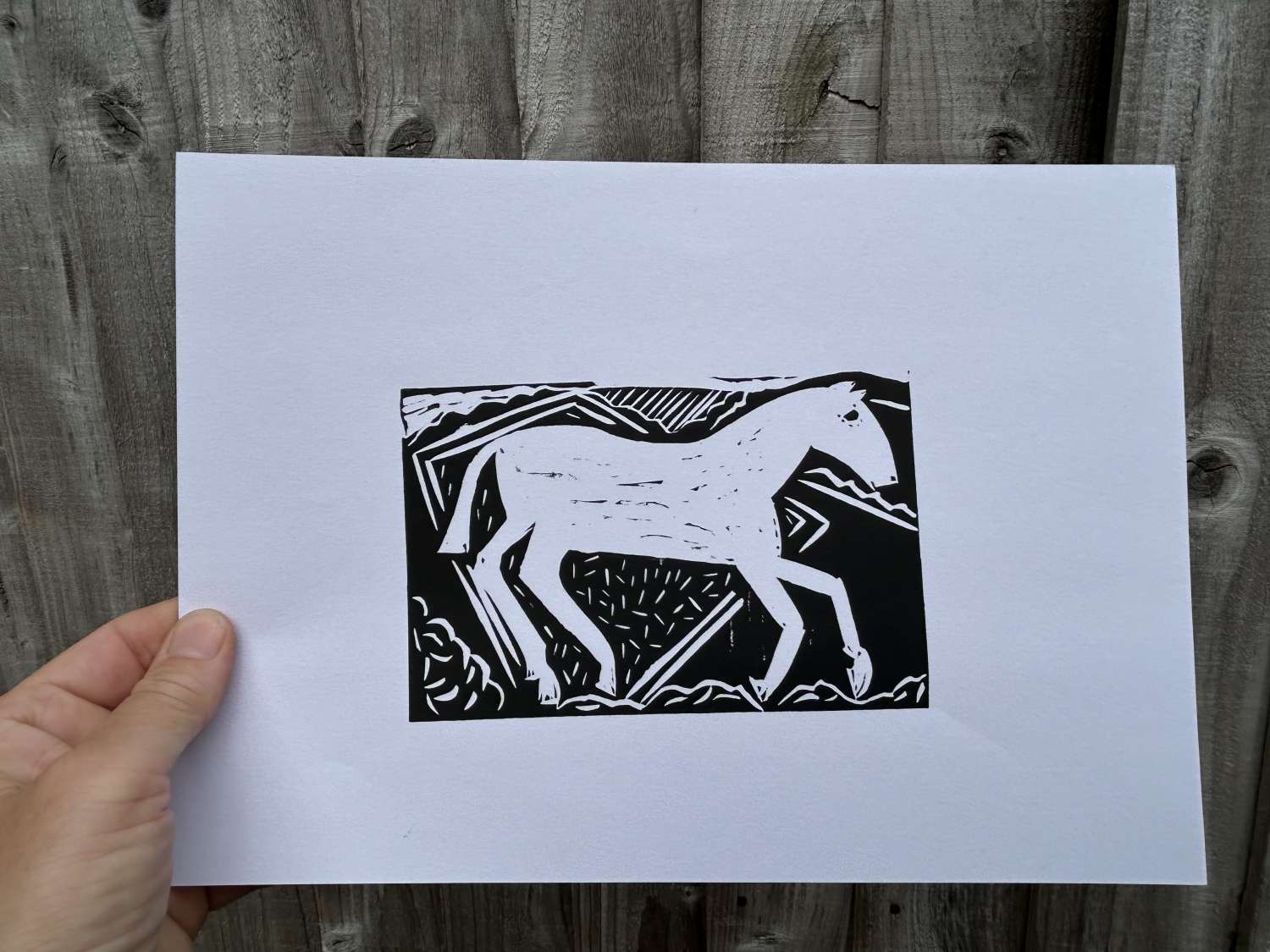 Original linocut print Broad Town White Horse x 1 print Original linocut print Broad Town White Horse x 1 print
