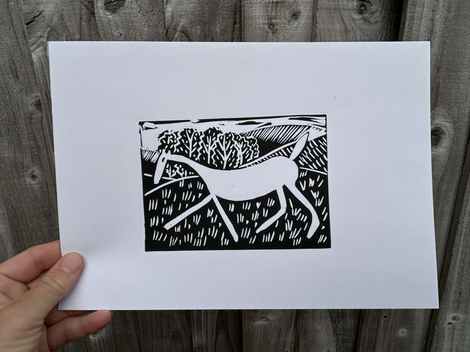Original linocut print Broad Town White Horse x 1 print Original linocut print Broad Town White Horse x 1 print