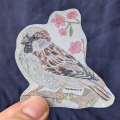 "House Sparrow" Waterproof Holographic Vinyl sticker (Single piece)