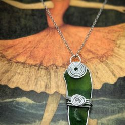 Whitby Green Sea Glass Wire Wrapped Necklace, Handcrafted