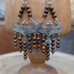 Ethnic multi dangle earrings - petrified wood