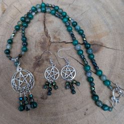 Pentagram jewellery set - moss agate & dyed quartzite 1 Pentagram jewellery set - moss agate & dyed quartzite 1