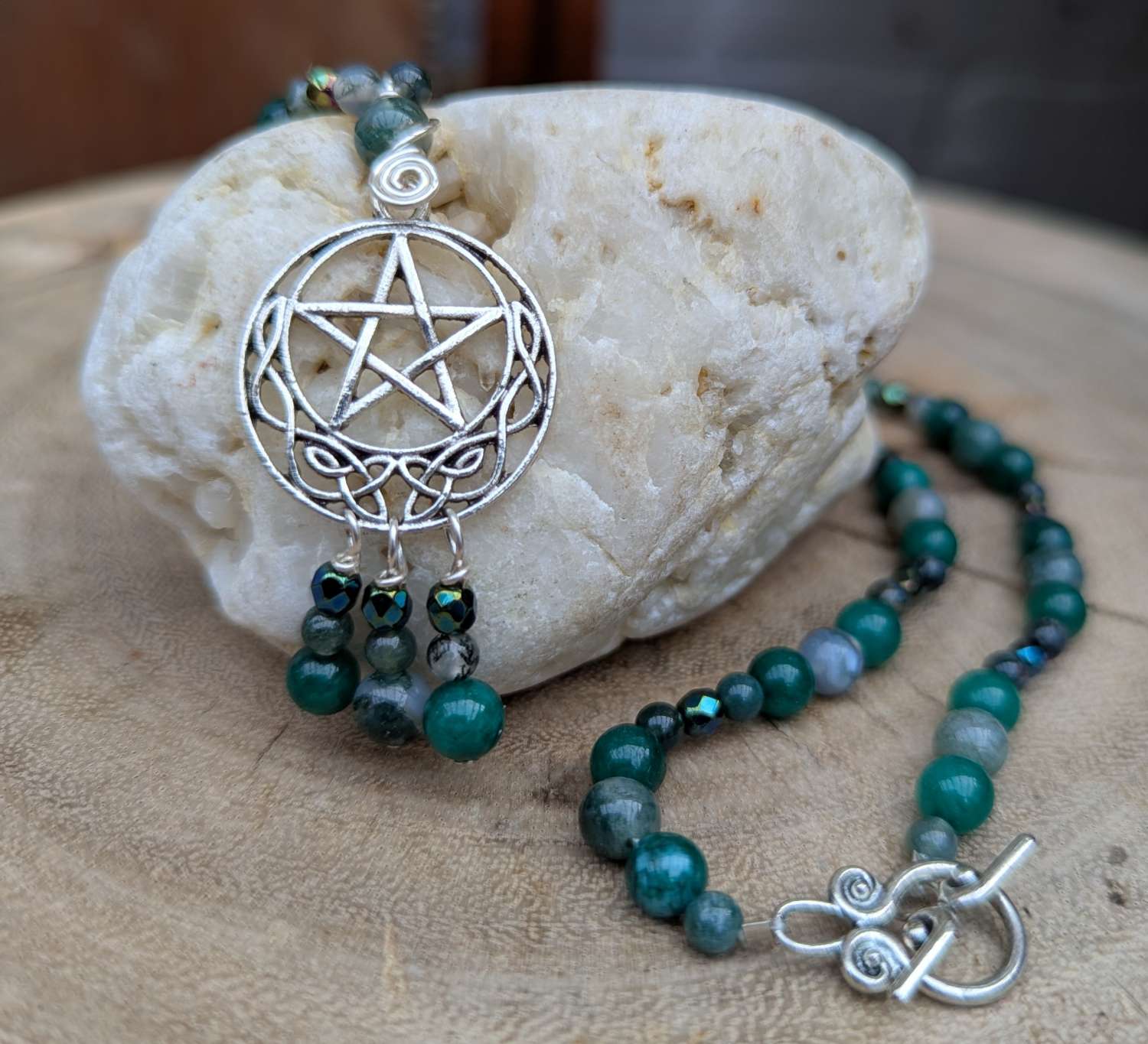 Pentagram jewellery set - moss agate & dyed quartzite Pentagram jewellery set - moss agate & dyed quartzite