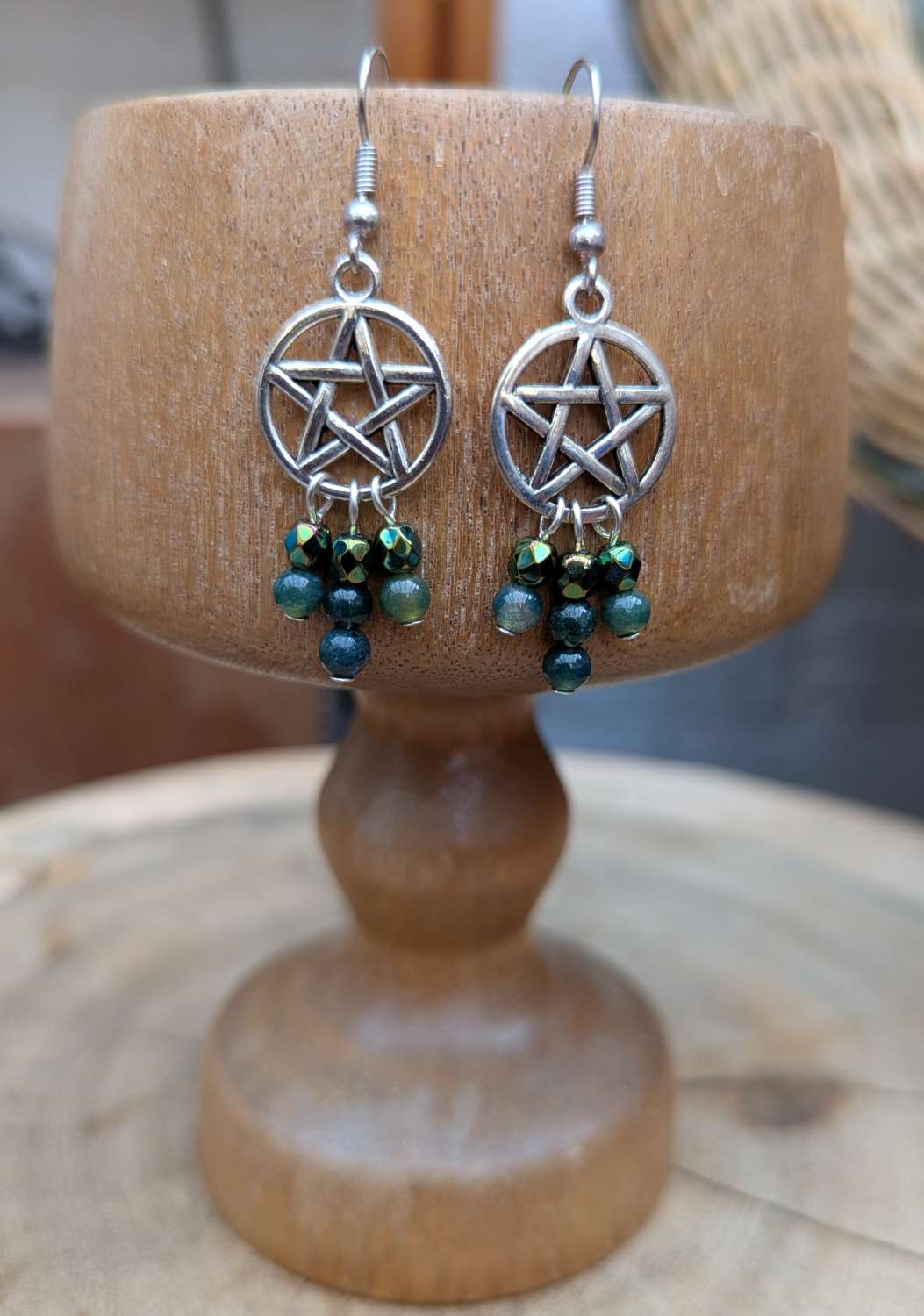 Pentagram jewellery set - moss agate & dyed quartzite Pentagram jewellery set - moss agate & dyed quartzite