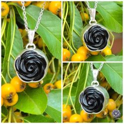PENDANT ONLY - Black Onyx Carved Flower Sterling Silver Pendant