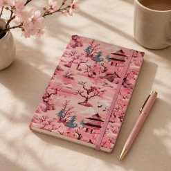 Handmade Japanese Cherry Blossom Fabric Notebook – 80 Lined Pages